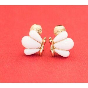 Art Nouveau Elven Butterfly White and Gold Clip On Earrings By Avon F12